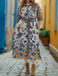 Entro - Botanical Midi Shirt Dress With Tie Waist - Plus