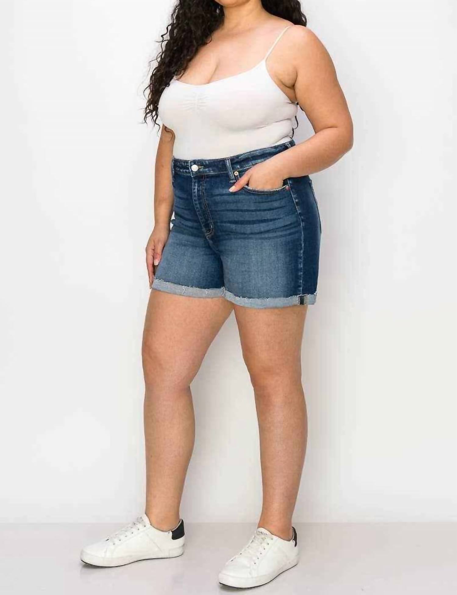 Artemis Vintage High Rise Stretch Midi Cuff Short - Plus in dark blue - women's shorts - view 6