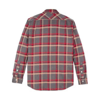 FILSON Men's Vintage Flannel Work Shirt in gray red multi plaid - men's shirt - detail view