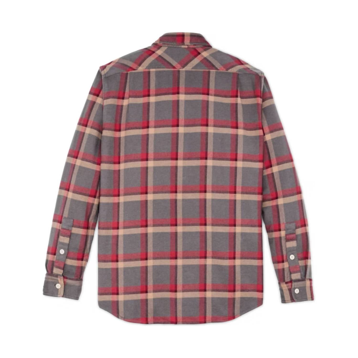 FILSON Men's Vintage Flannel Work Shirt in gray red multi plaid - men's shirt - detail view
