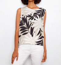 Charlie B - Leaflet Print Linen Blend Sleeveless Blouse