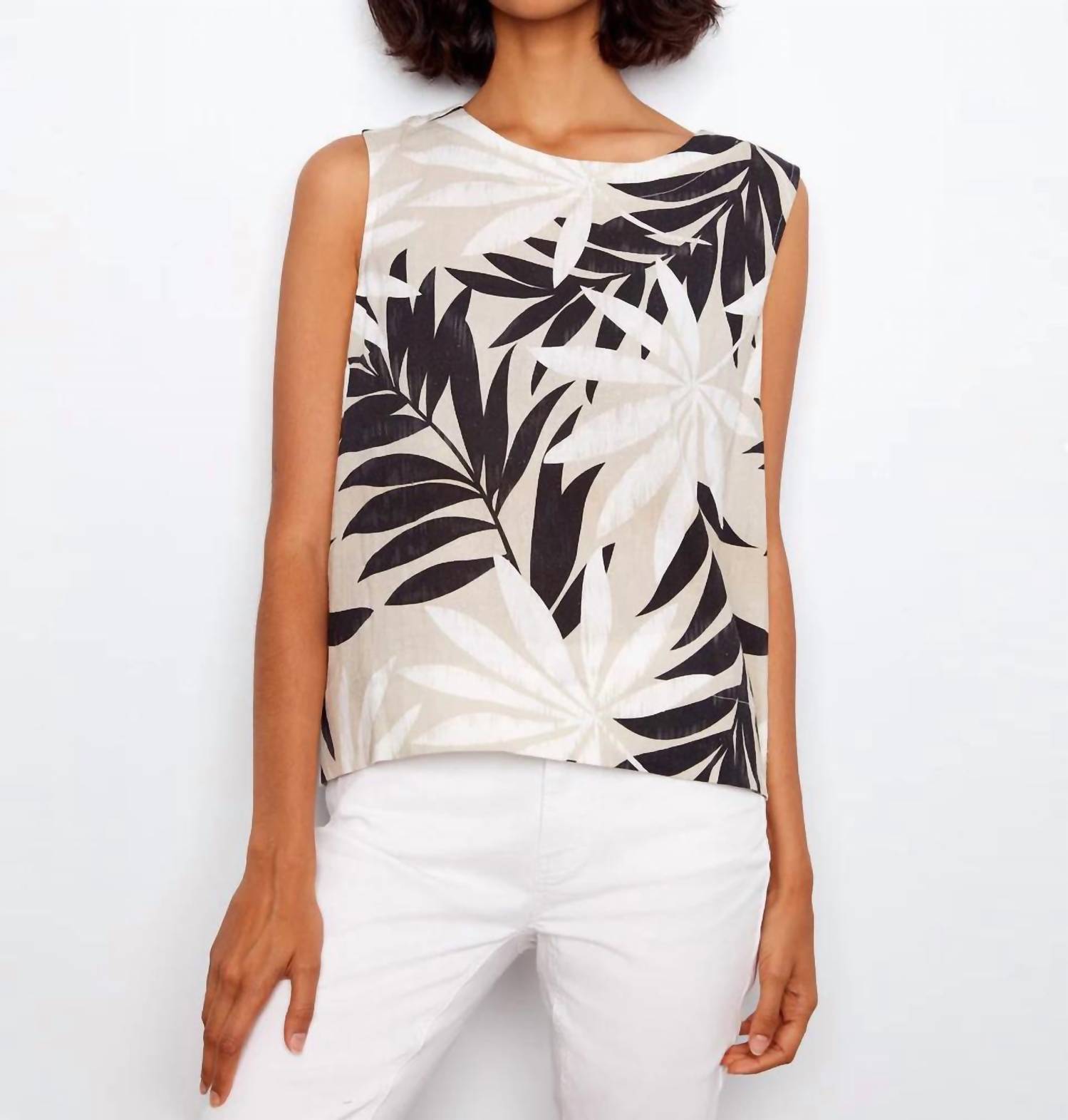 Charlie B - Leaflet Print Linen Blend Sleeveless Blouse