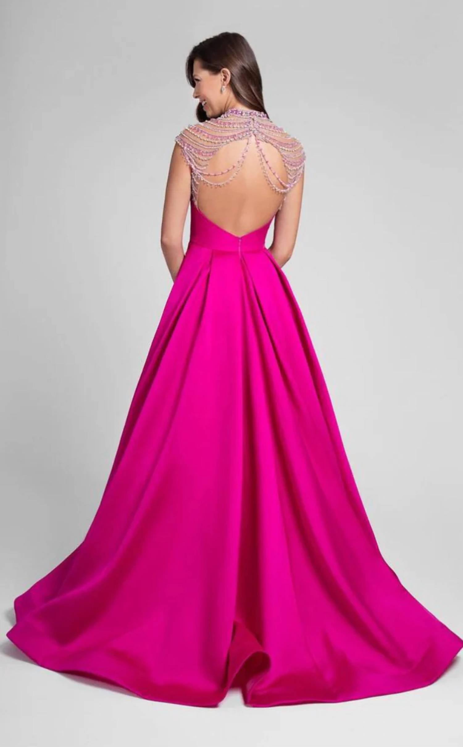 Terani Couture - Jeweled Cap Sleeves Prom Dress