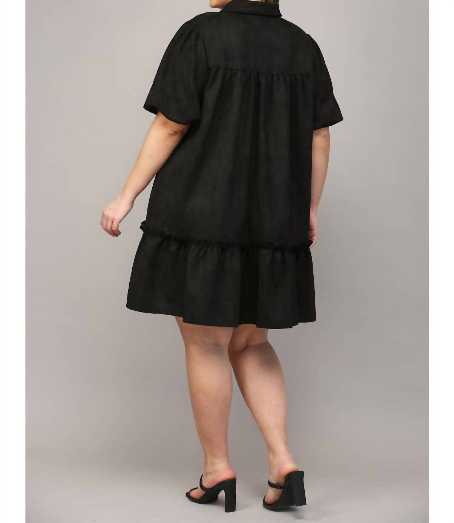 Fate - Darby Faux Suede Button Front Short Puff Sleeve Dress