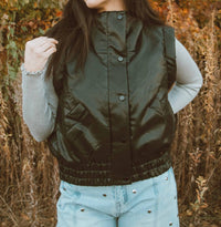 TCEC Midnight Snap Button Front Puffer Vest in black - women's jacket
