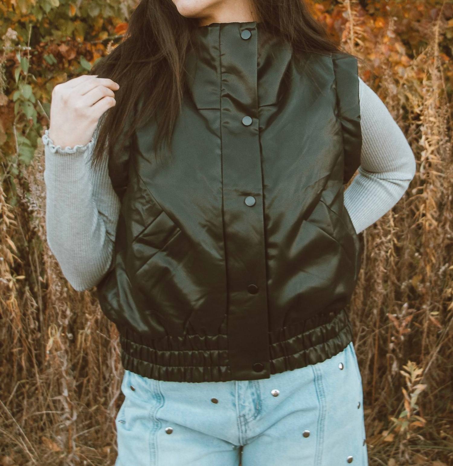 TCEC Midnight Snap Button Front Puffer Vest in black - women's jacket