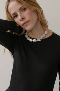 DONNI. Pointelle Long Sleeve Top in jet - women's long sleeve top - alternate view