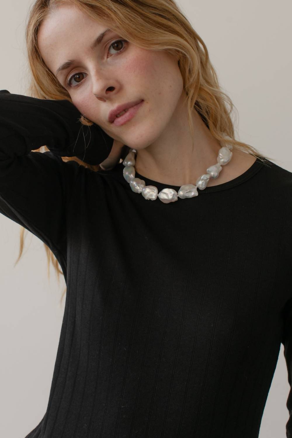 DONNI. Pointelle Long Sleeve Top in jet - women's long sleeve top - alternate view