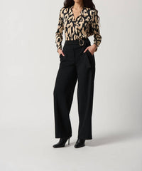Joseph Ribkoff Solid Belted Wide Leg Pant in black - women's pants - view 4
