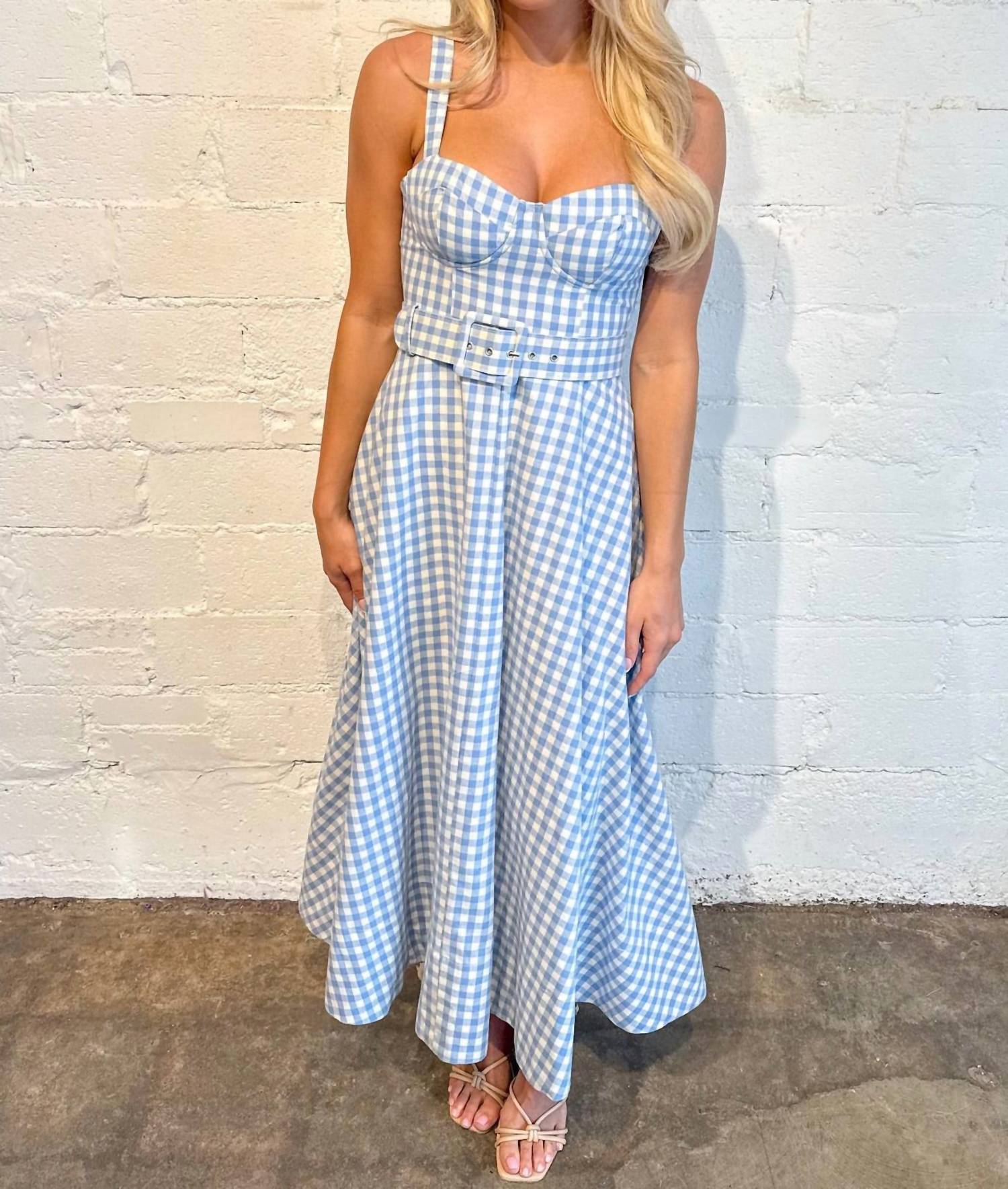 Sky to Moon Callie Checkered Dress in lightblue - women's dress