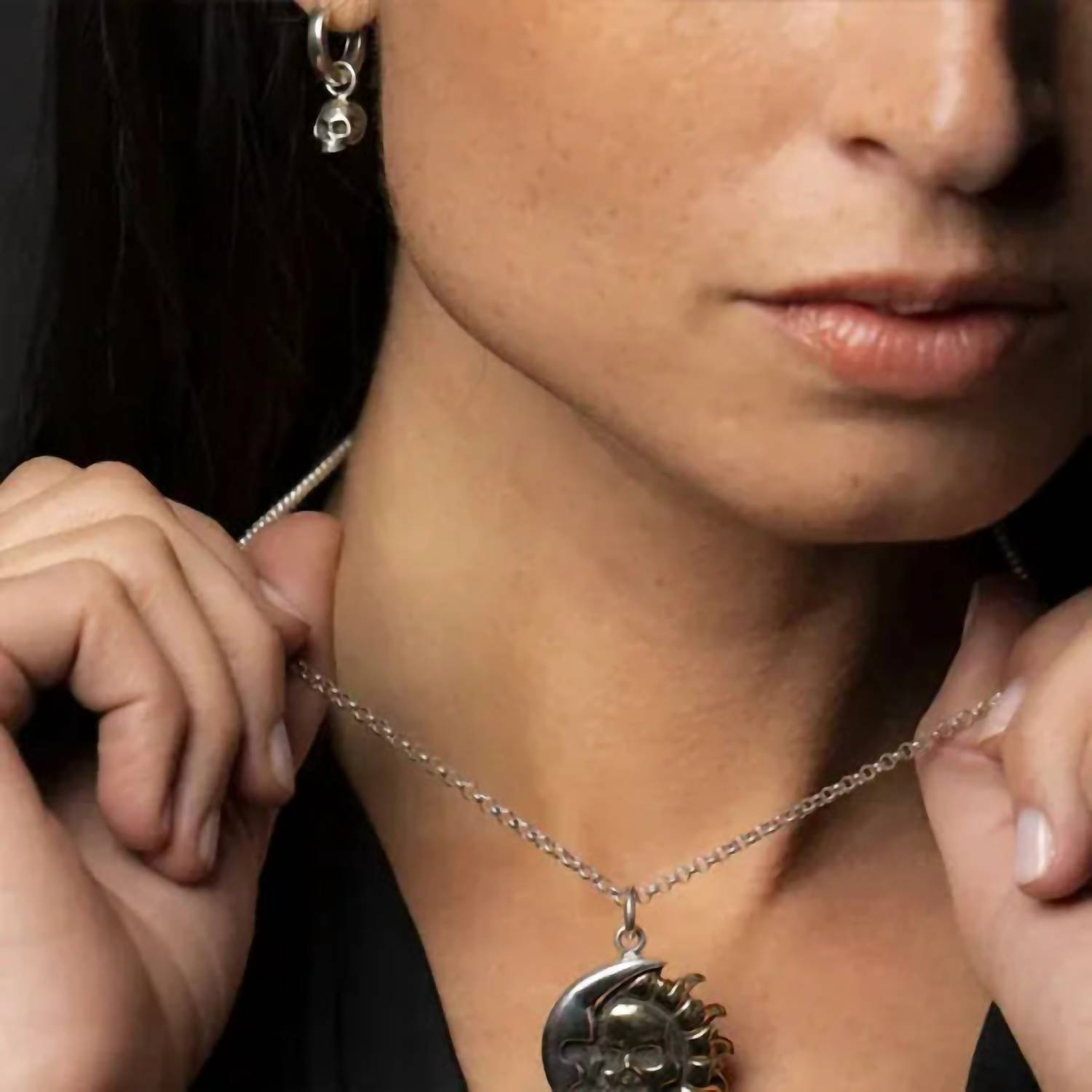 King Baby Studio Women's Skull Earrings With Hinged Back in silver - women's jewelry - detail view