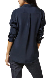 Ann Mashburn Classic Blouse in navy silk crepe de chine - women's blouse - detail view