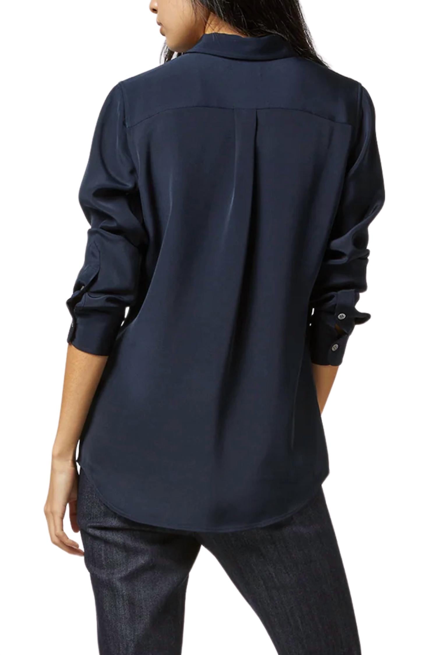Ann Mashburn Classic Blouse in navy silk crepe de chine - women's blouse - detail view