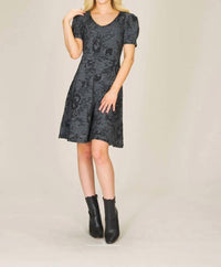 Papillon - Floral Jaquard Print 3/4 Sleeve Fit And Flare Dress