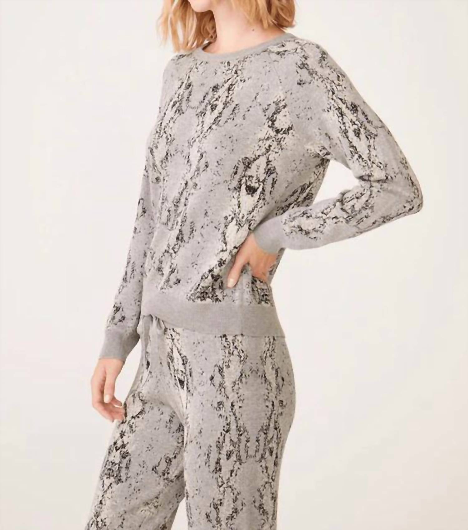 MONROW Snake Raglan Sweater in heather grey - women's sweater - detail view