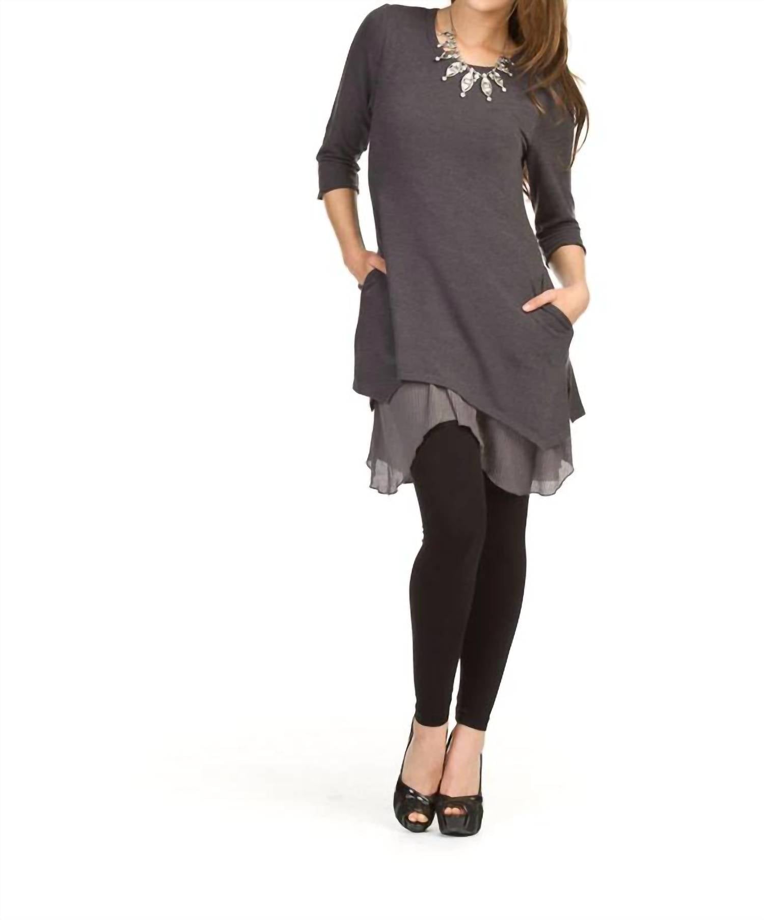 Papillon - 3/4 Sleeve Layered Angle Hem Dress