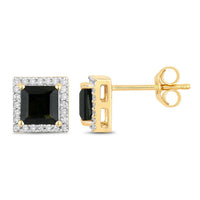 Diana M Jewels Women's Square Natural Green Tourmaline Stud Earrings (1.55 Ct) - Classic in 14k yellow gold - women's jewelry - detail view