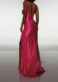 ALYCE PARIS Long Plunging Neckline Simple Mermaid Dress in hot pink - women's dress - alternate view