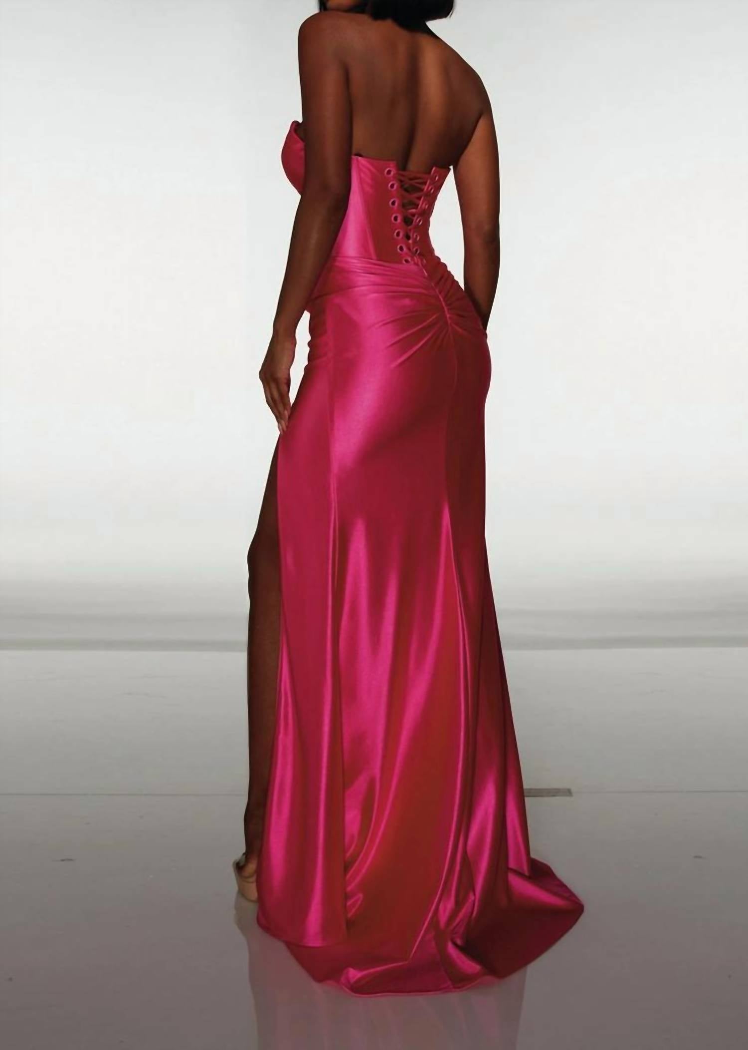 ALYCE PARIS Long Plunging Neckline Simple Mermaid Dress in hot pink - women's dress - alternate view