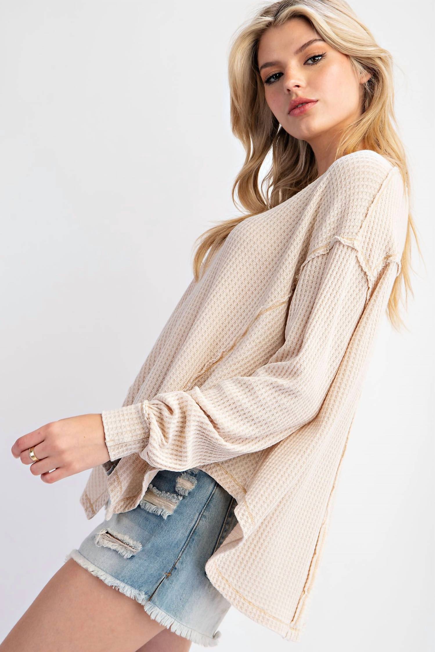 Easel - Waffle Knit Long Sleeve Top