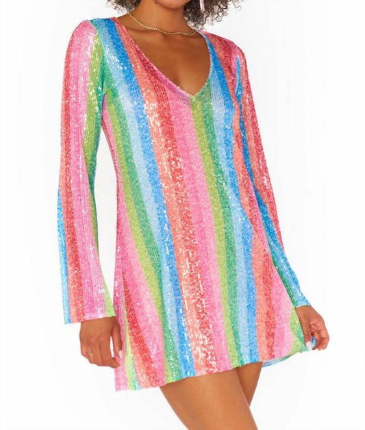 Show Me Your Mumu - Revenge Bright Stripe Sequins Mini Dress