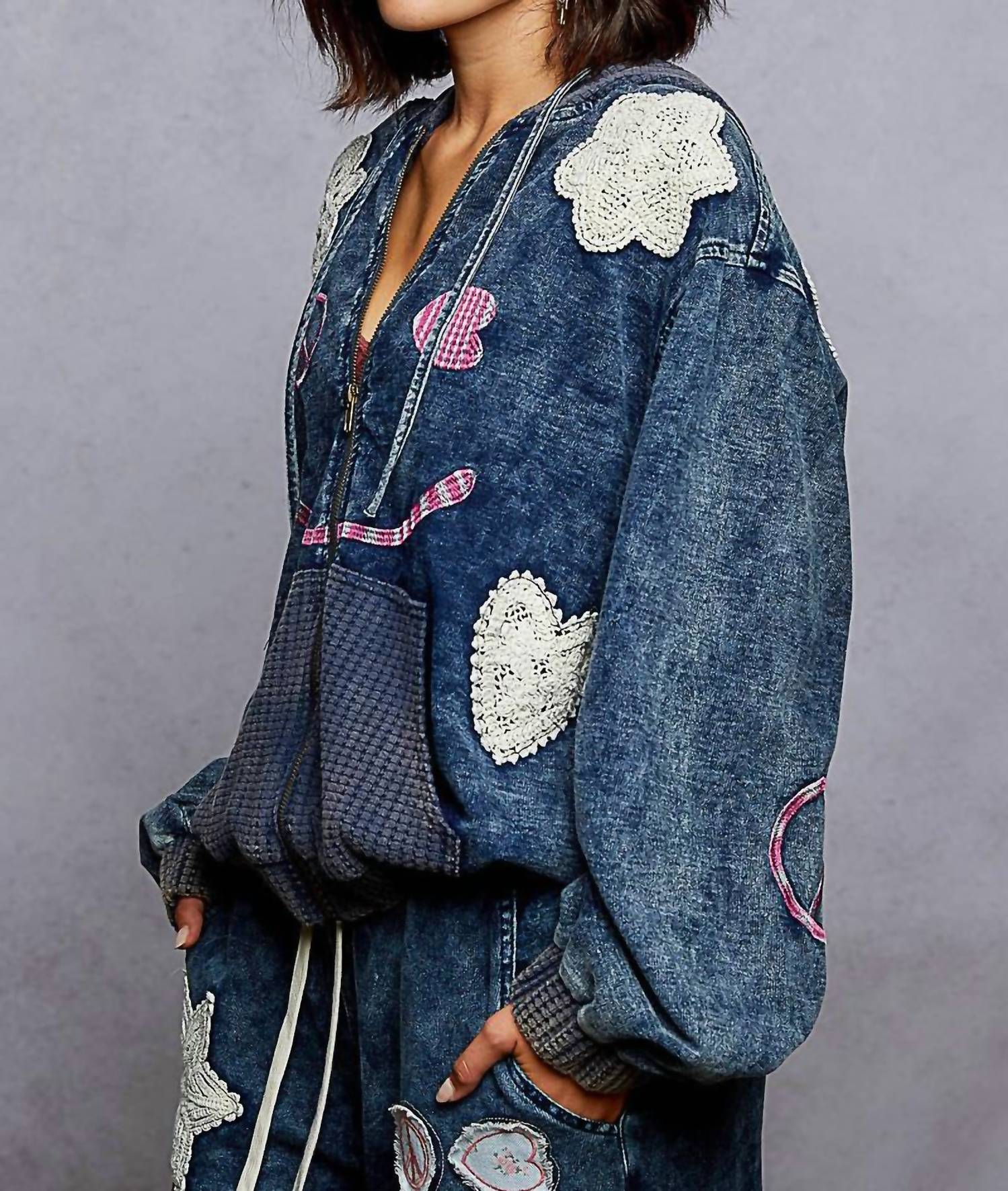 POL First Snow Hoodie in indigo - women's top - detail view