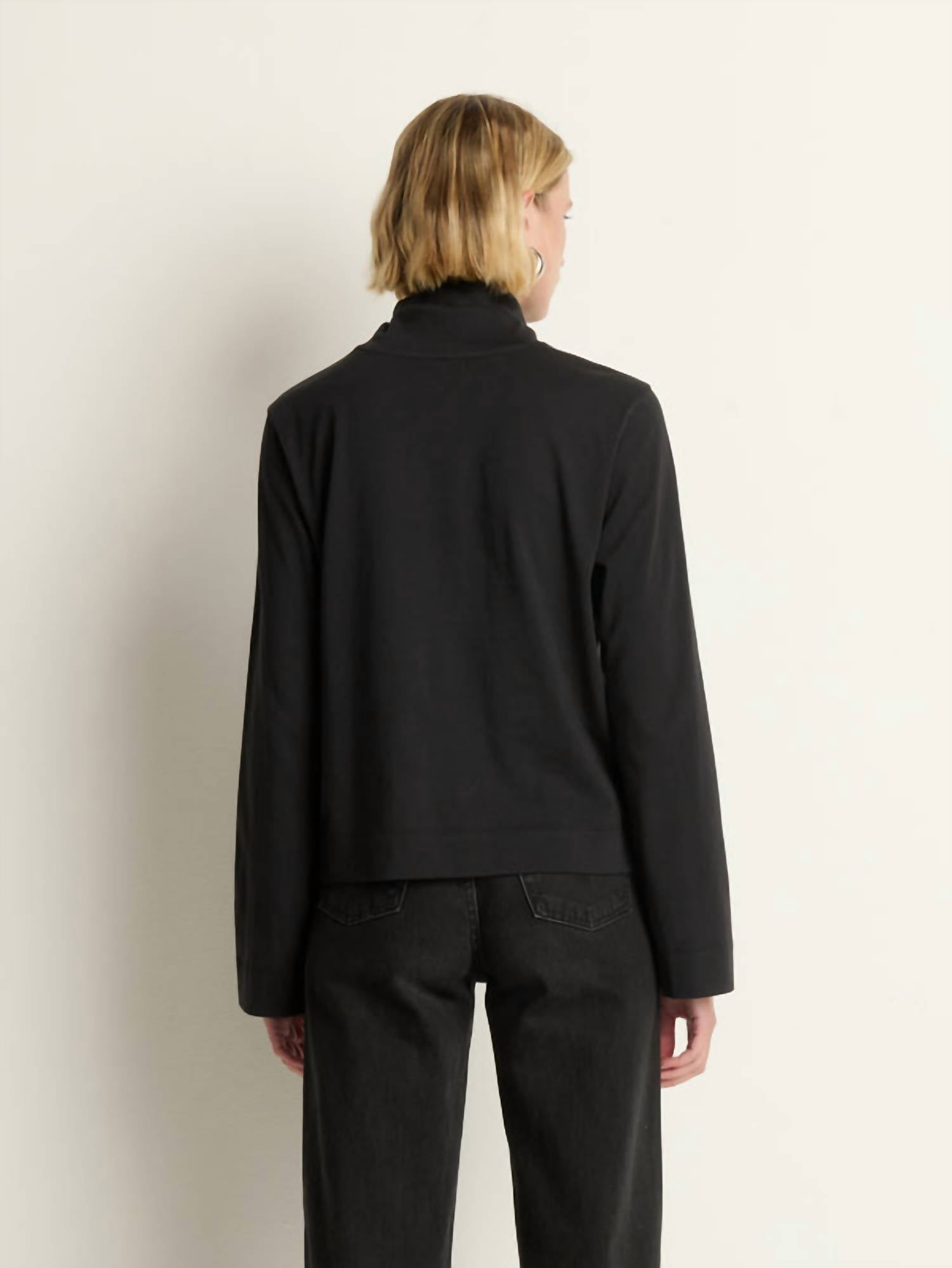 Nation LTD Neo Turtleneck Top in jet black - women's long sleeve top - detail view