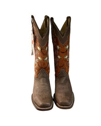 Corral Women's Floral Western Boots in burnt orange - women's shoe - detail view