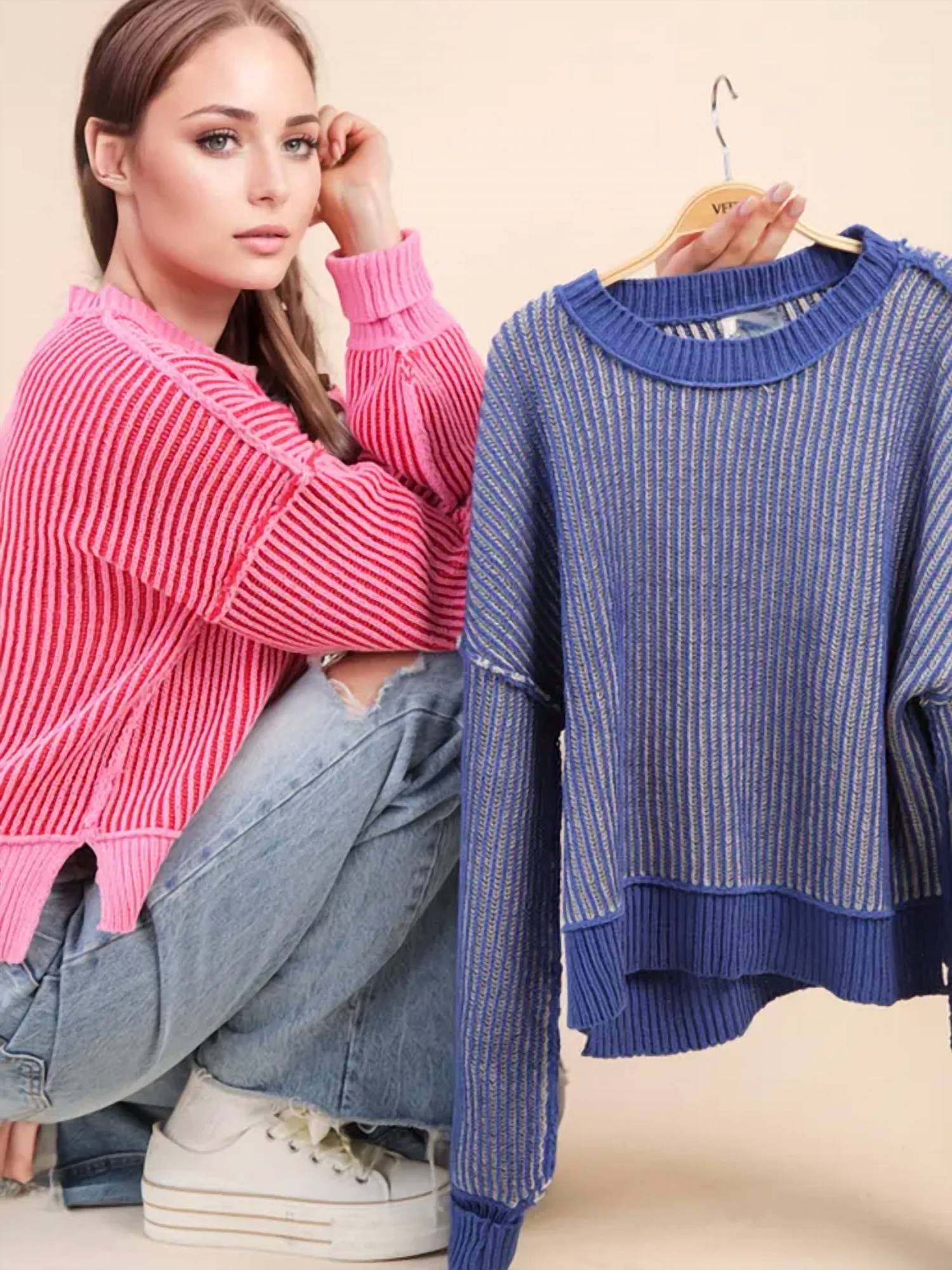Very J - Cropped Stripe Sweater
