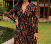 FARM RIO Boho Panther LENZING ECOVERO Viscose Midi Dress in black - women's dress - alternate view