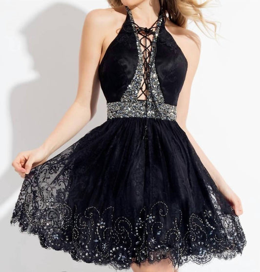 Rachel Allan - Lace Open Back Short Prom Dress