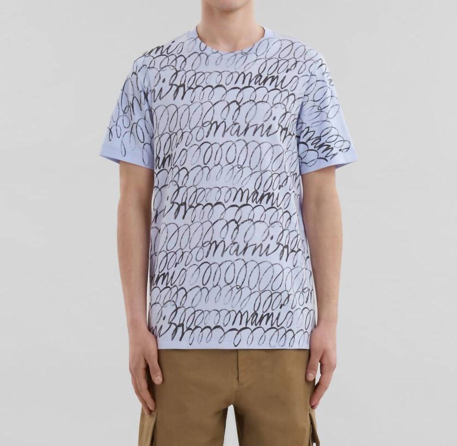 MARNI Scribbled Motif Organic Cotton T-shirt in illusion blue - men's t-shirt