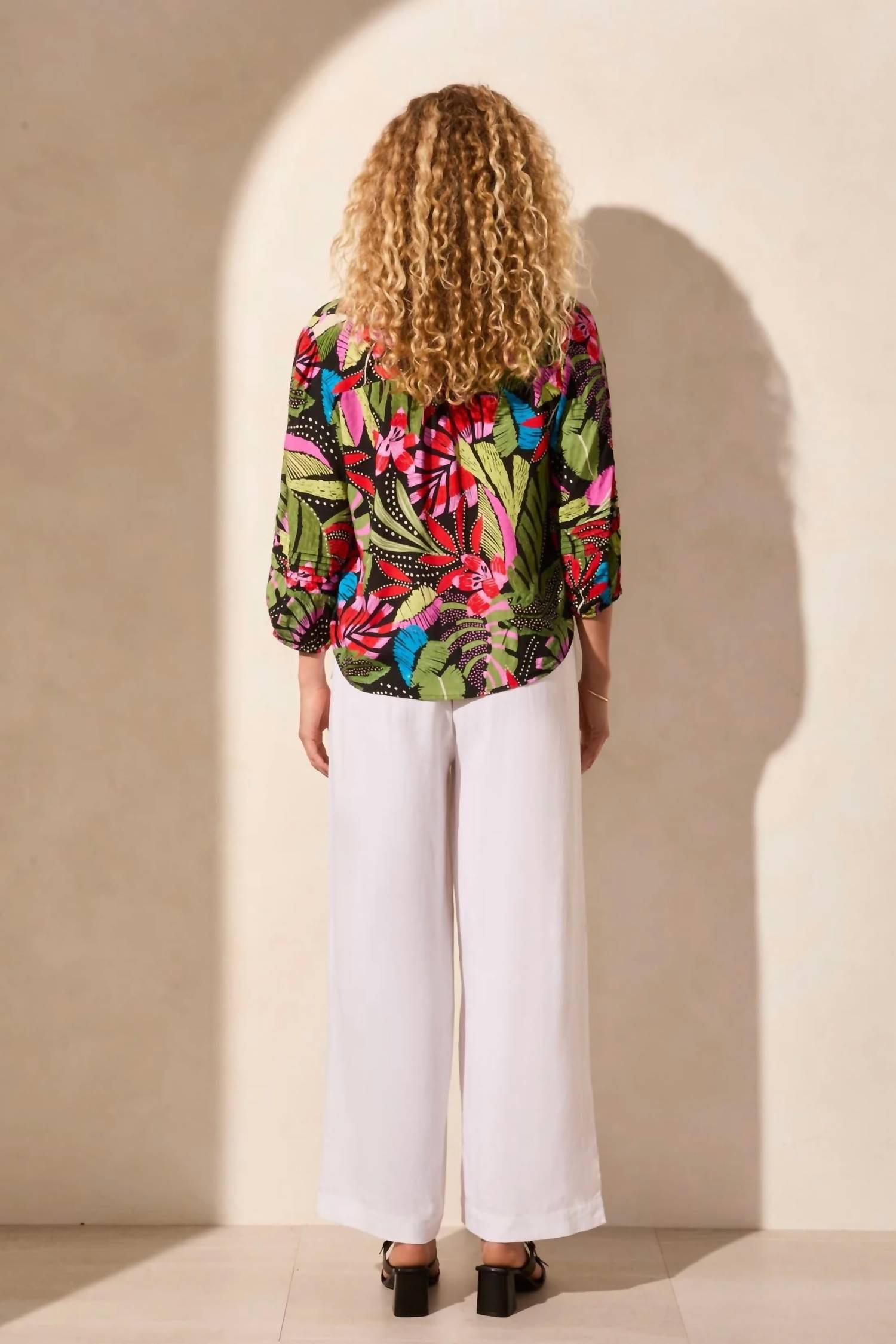 Tribal - 3/4 Slv Btn Frt Boulse W/ Pleats