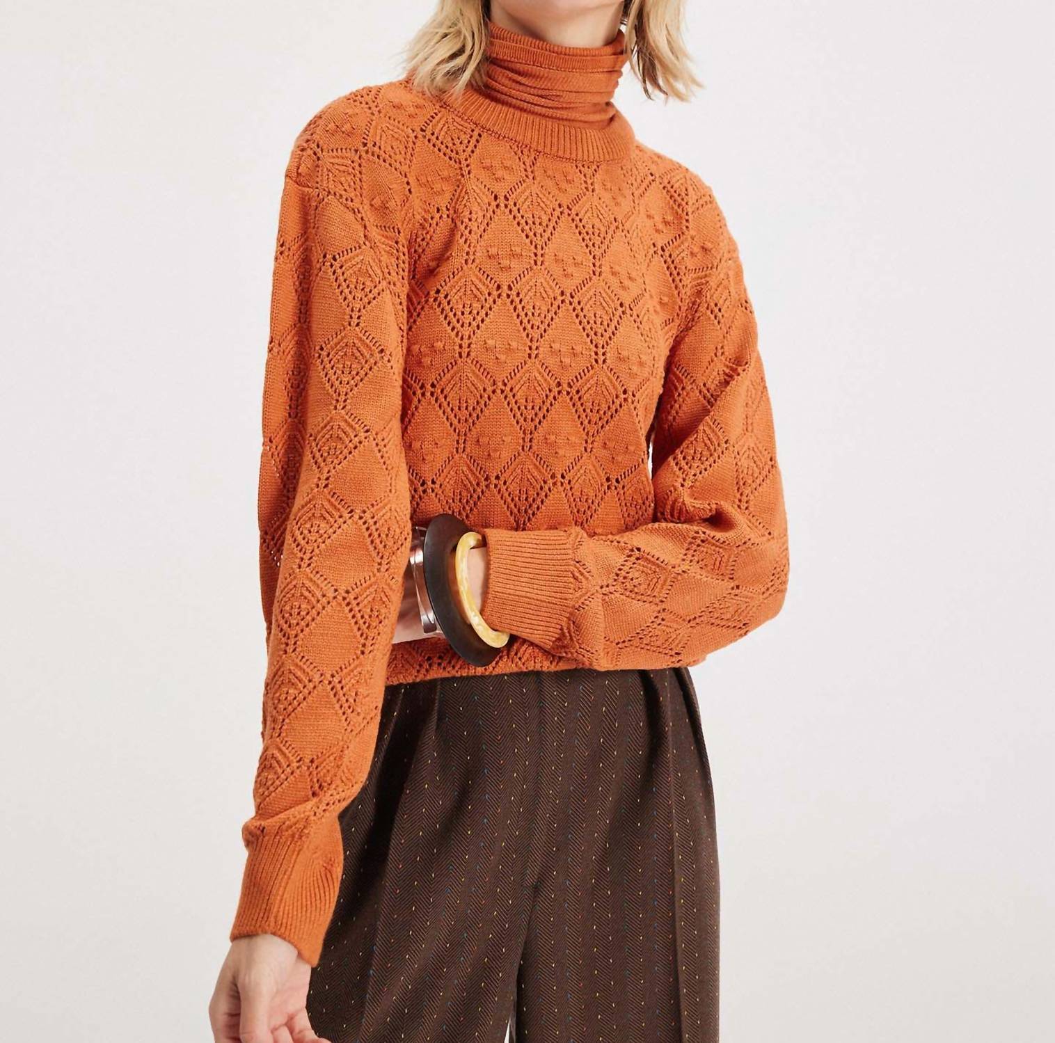 Theo The Label - Ersa Pointelle Argyle Pullover