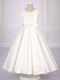Bajabella Chic Satin Bow Waist Dress in white - kids' dress - detail view