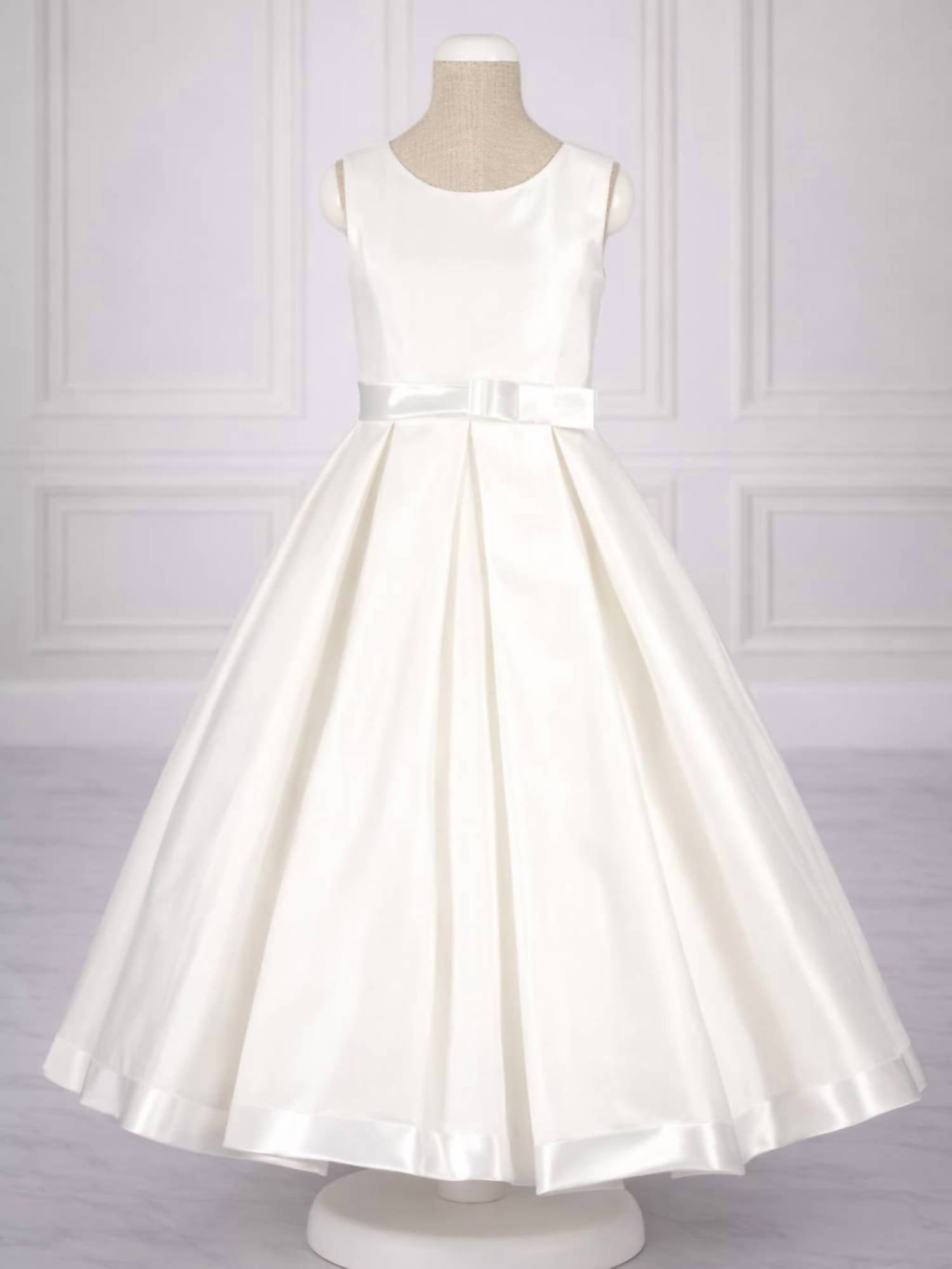Bajabella Chic Satin Bow Waist Dress in white - kids' dress - detail view