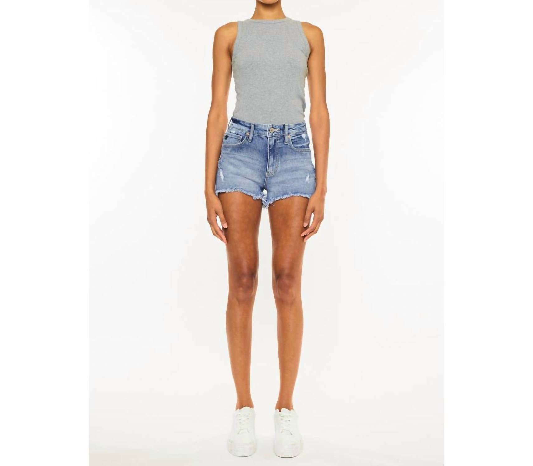 KanCan High Rise Mom Shorts in medium denim - women's shorts - view 5