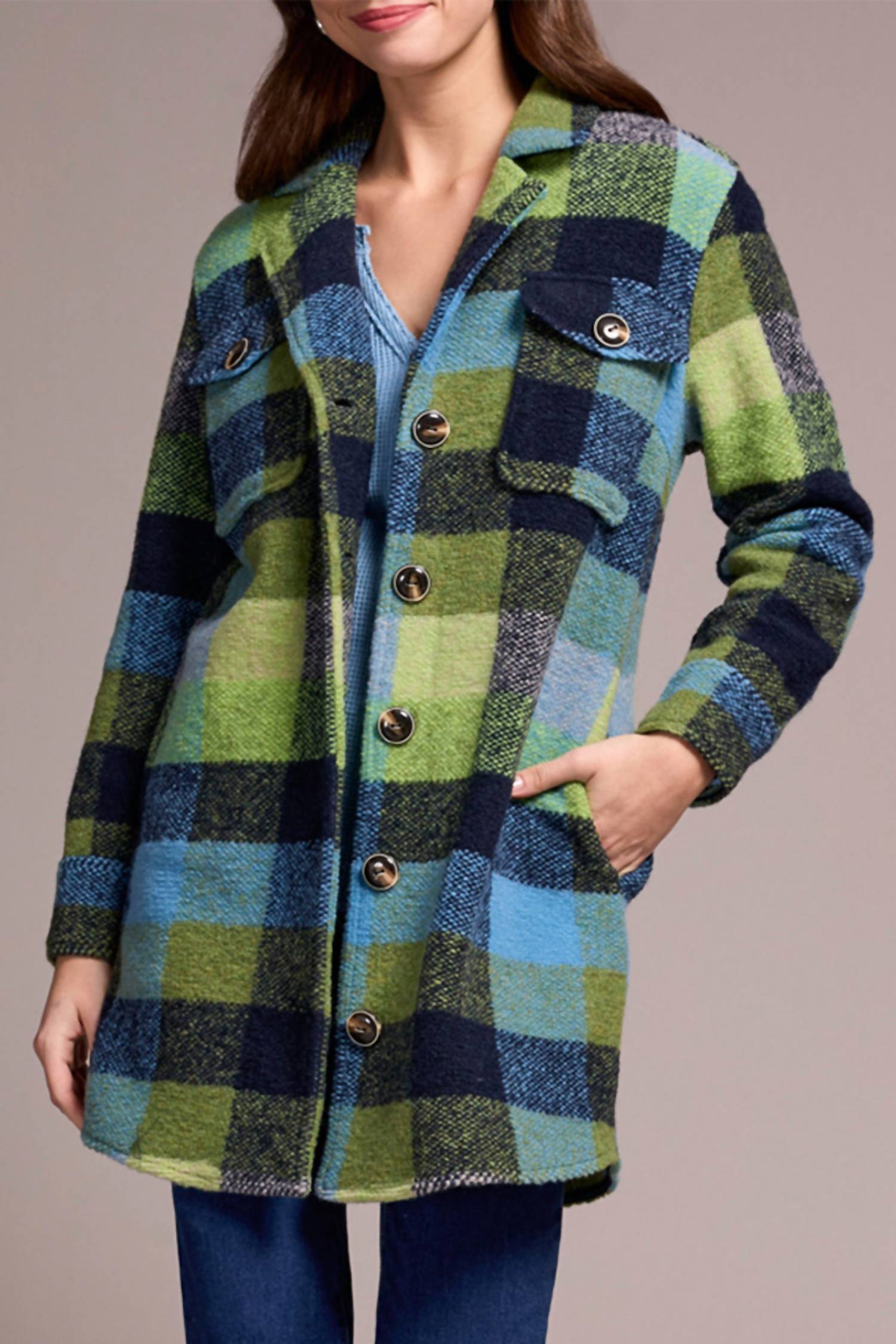 Tribal - Nightfall Plaid Notch Collar Jacket