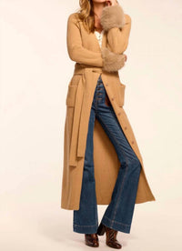 Ramy Brook Louise Wool Blend Faux Fur Trim Duster Sweater in camel - women's cardigan - view 4