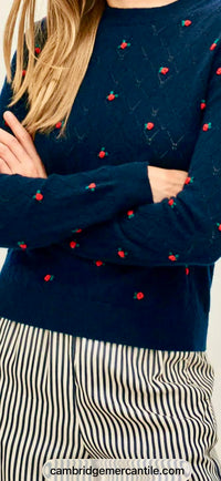 Jumper1234 Women's Fancy Floral Crew Jumper in v1_new navy_red_greeb - women's sweater - detail view