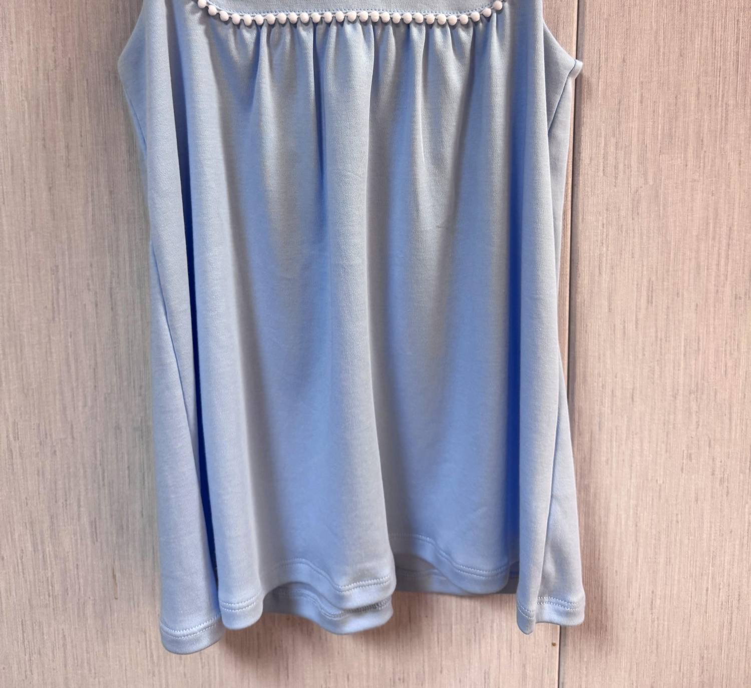 bella bliss Girls' Pom Pom Blouse in sky blue white - kids' blouse