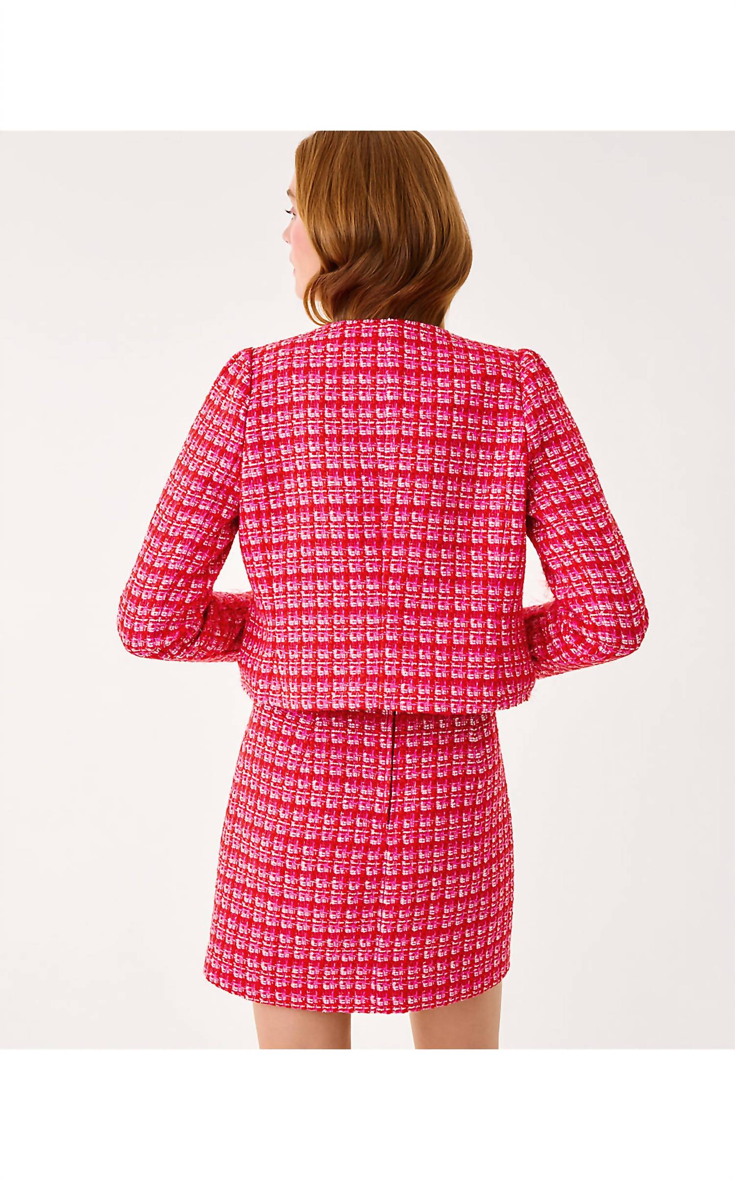Lilly Pulitzer Kimia Jacket in cranberry red fiesta boucle 1 - women's jacket - alternate view