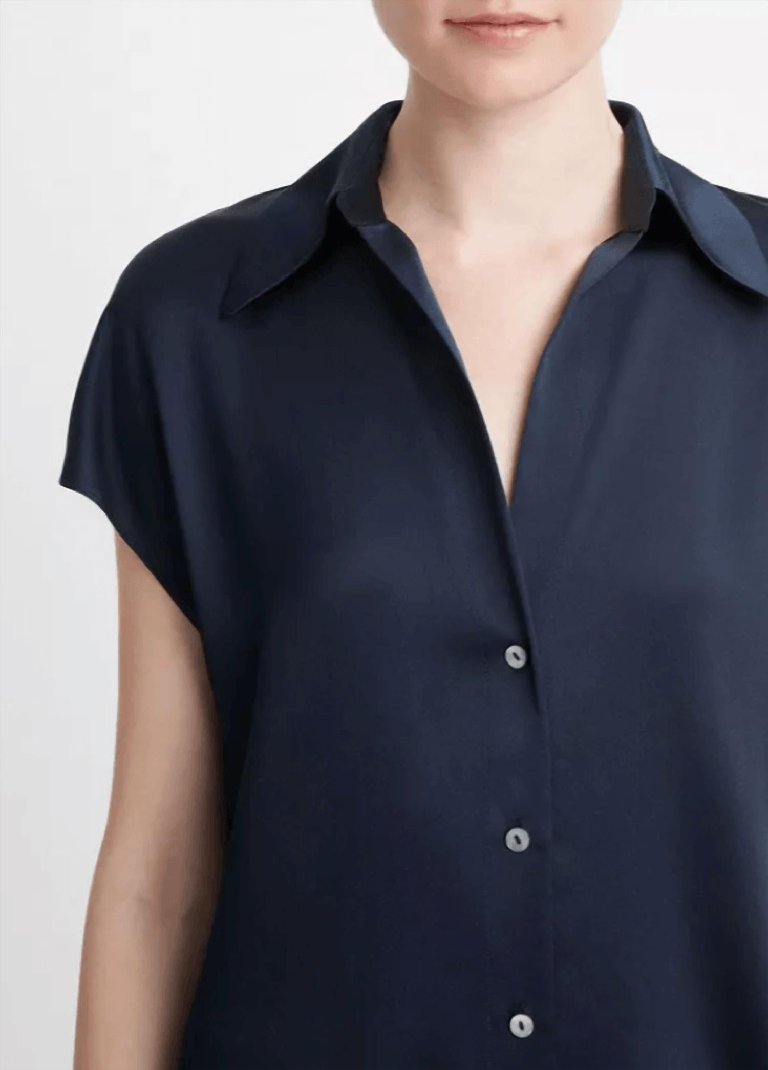 Vince - Silk Cap-Sleeve Ruched-Back Blouse