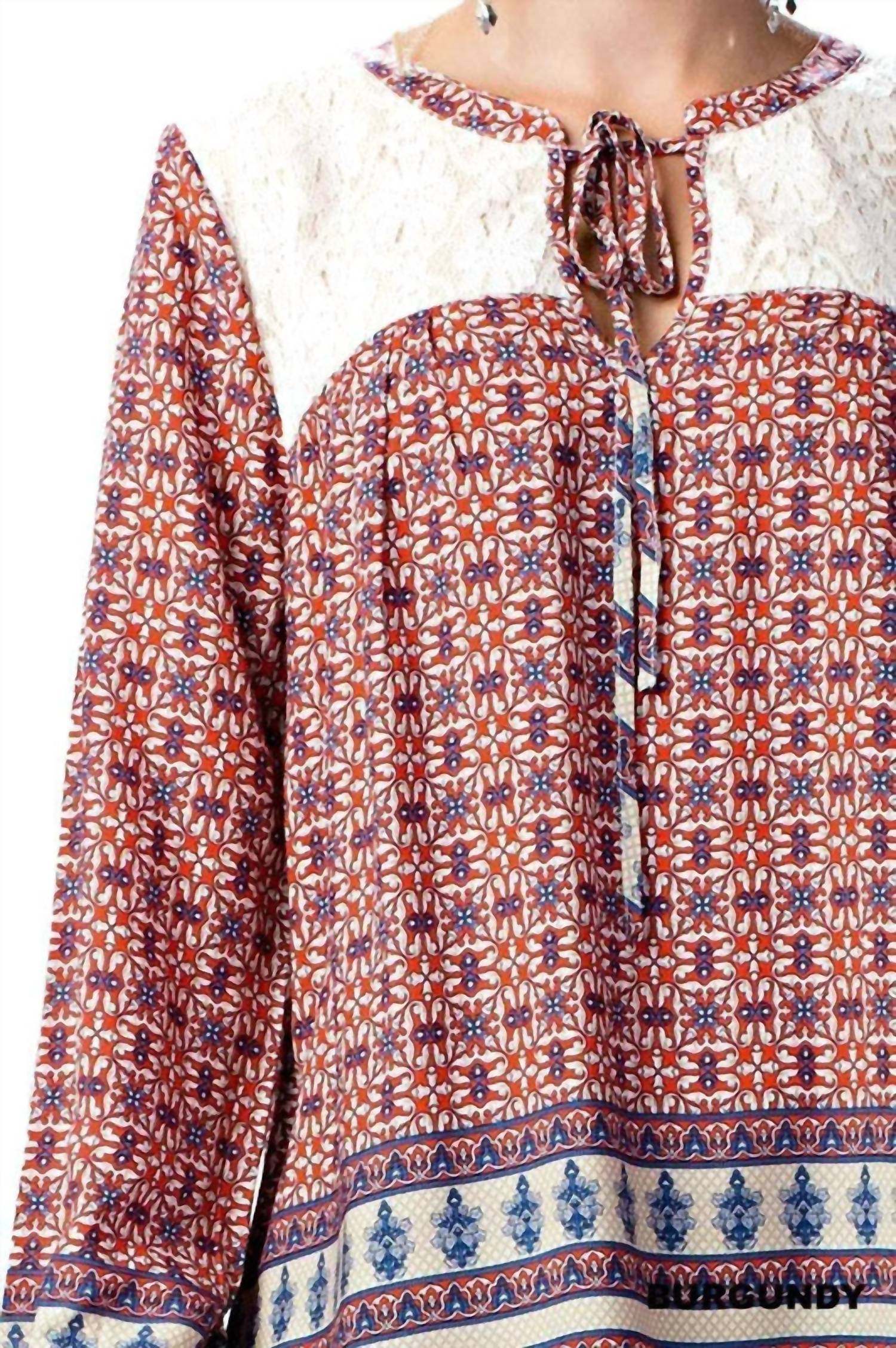 Kori - Border Print Lace Top