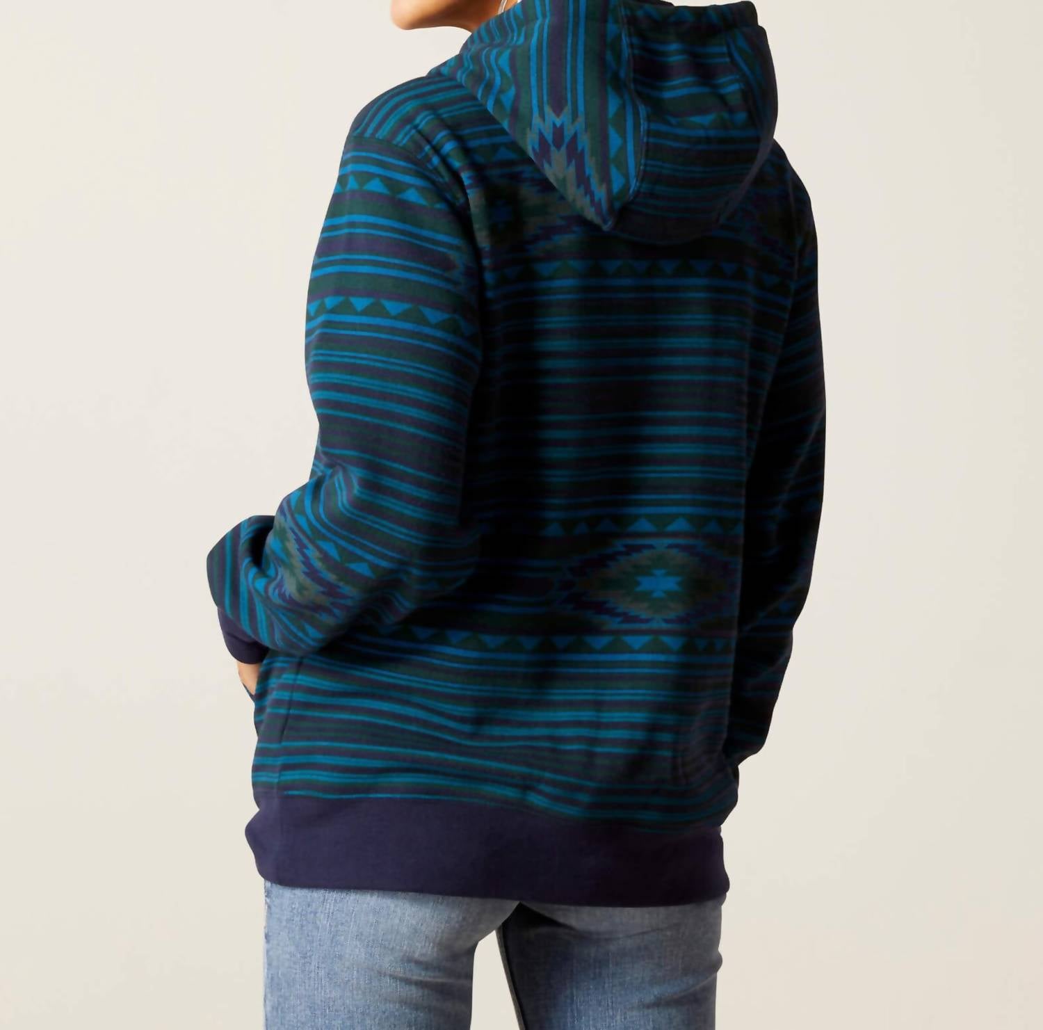 ARIAT Women's Hood Sweatshirt in dark river - women's top - detail view