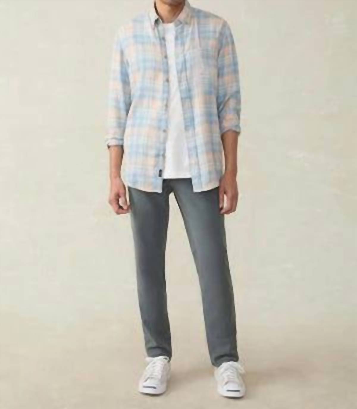 Faherty Long-sleeve Breeze Shirt in coral river plaid - men's long sleeve top