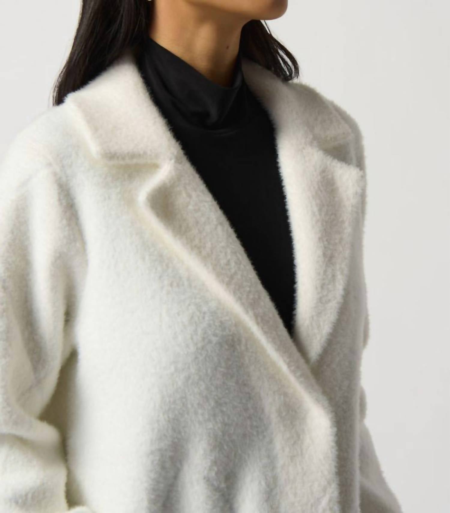 Joseph Ribkoff - Quilted Fuzzy Knit Long Sleeve Coat