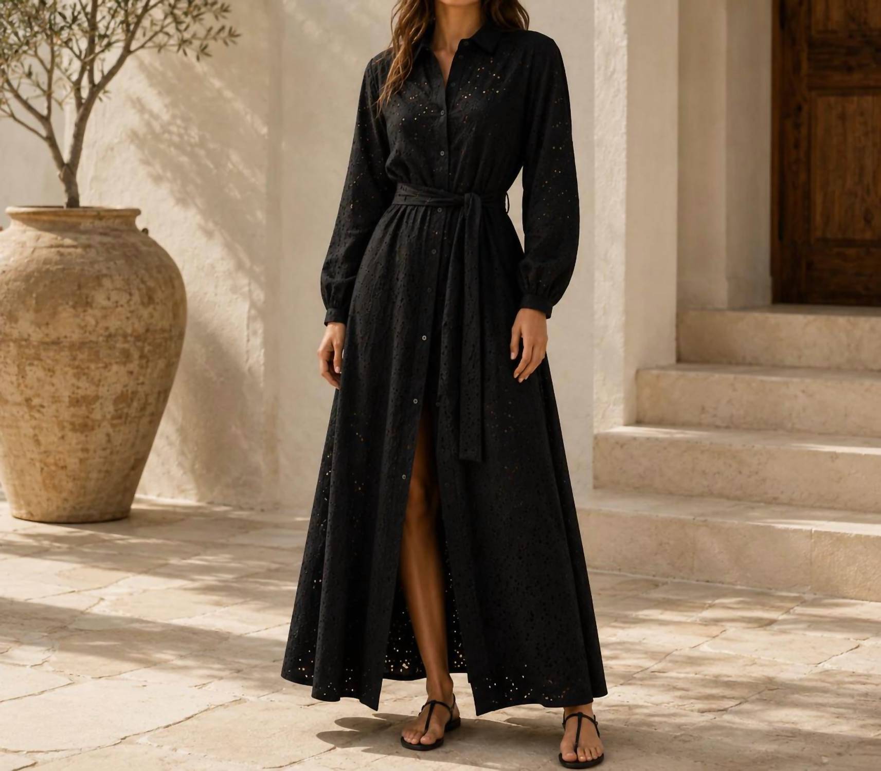 Mystery Resort - Rachel Eyelet Shirt Maxi Dress