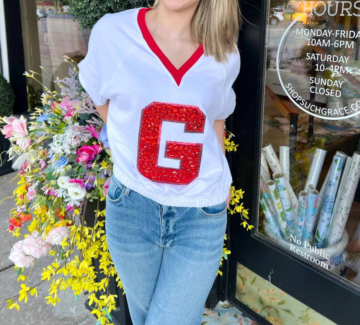 Queen Of Sparkles - Jewel 'g' Bubble V Neck Top