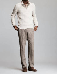 Billy Reid Basketweave Half Zip Sweater in oatmeal melange - men's sweater